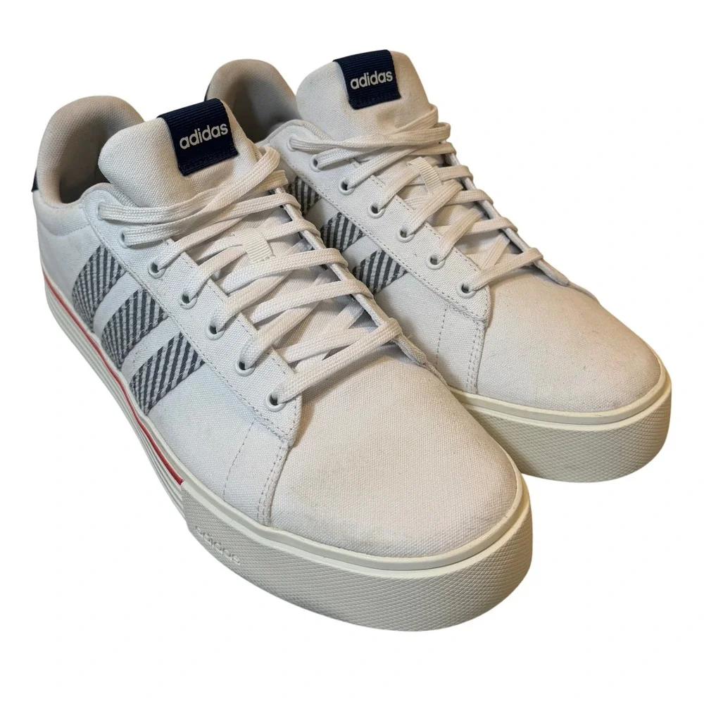 Adidas Daily 3.0 Mens Sneakers White Canvas Navy Red Stripe JQ7361 Size 13